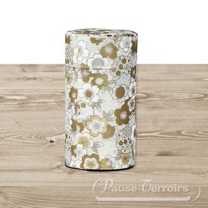 Boîte à thé, métal et papier japonais (blanc et fleurs de cerisier)